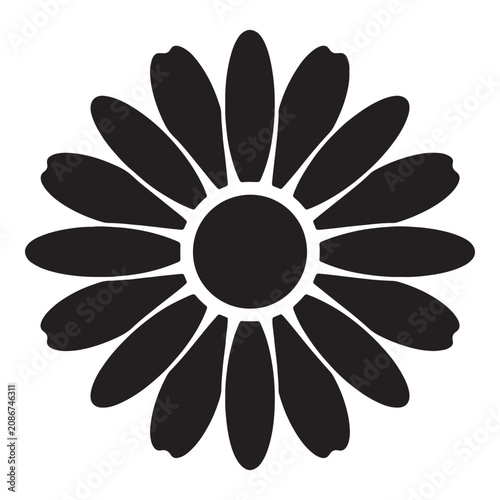Black minimalist flower icon with petals and center circle Vector