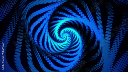 Abstract Blue Spiral Waveform Tunnel with Neon Curved Lines, Futuristic Vortex Background