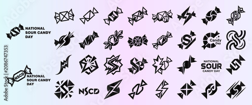 Photography National Sour Candy Day Logo Collection with Geometric Icons