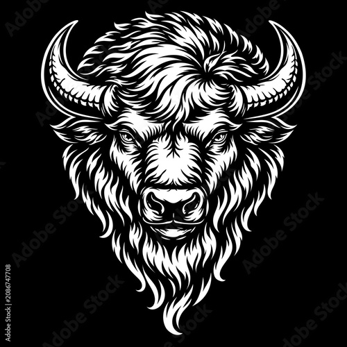 Tribal Bisonkopf in ornamentaler Linienkunst als Tattoo Vektor Illustration