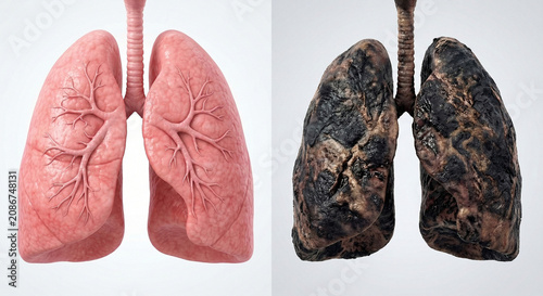 Healthy and Diseased Lungs Illustrating Impact of Smoking