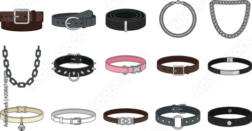 Konstfotografi Fashion accessory collection, belts chokers and necklaces, stylish wearable desi