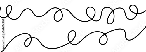 Obraz na plátně Thin, wavy, curvy lines for a long, freehand drawing with abstract squiggles and a continuous cable-like flow
