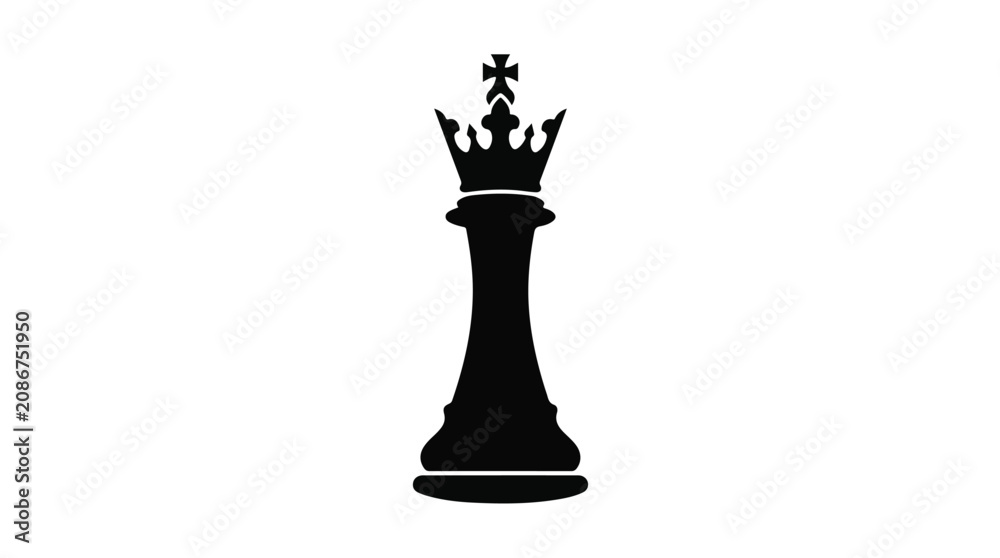 Fototapeta premium Black chess queen piece on white background, strategy game symbol, royalty crown, abstract concept, competitive play