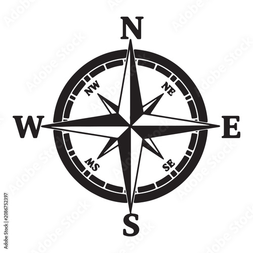 Classic black and white vintage compass rose illustration Vector