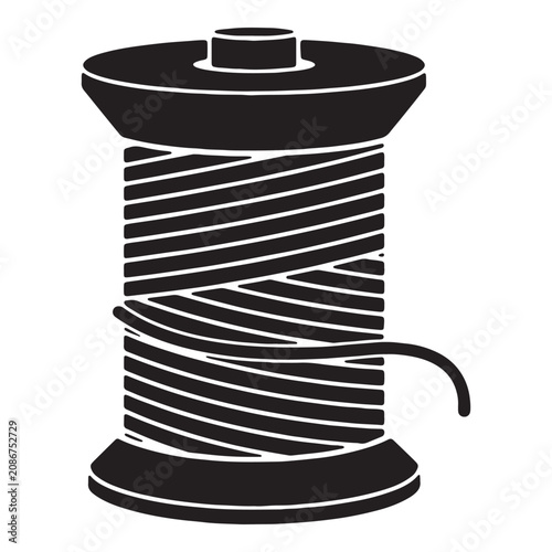 Black and white striped thread on spool with loose end Vector