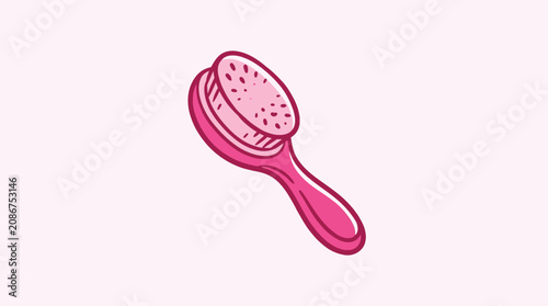 A pink hairbrush with a handle and bristles on a colored background