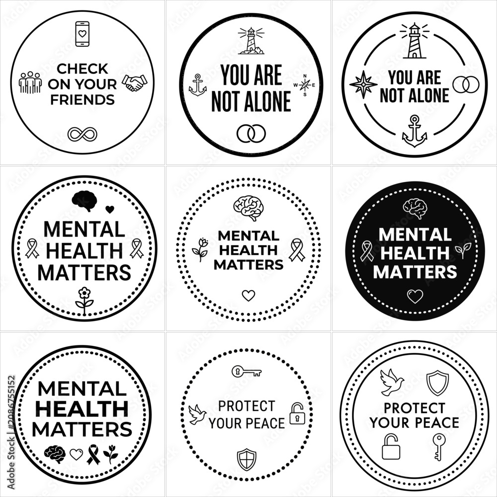Obraz premium Mental health awareness badges and logos