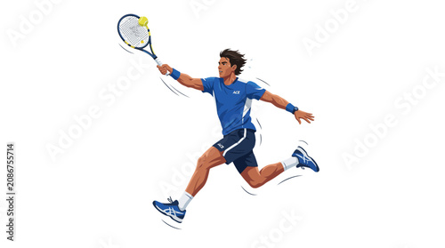 Dynamic vector illustration of male tennis player hitting ball
