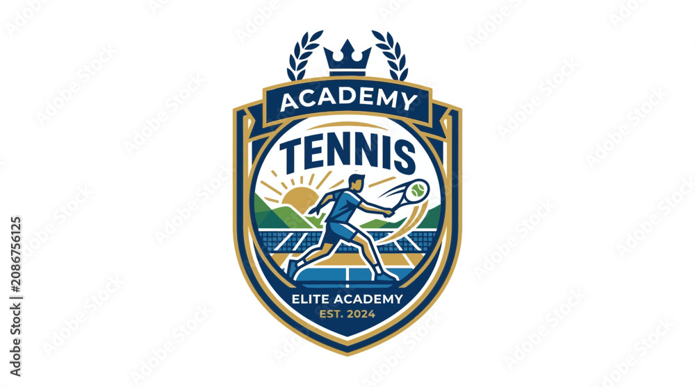 Fototapeta premium Professional Tennis Academy Crest Vector Illustration with Athlete Motion