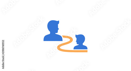 Two Blue Silhouette Human Heads Profile.