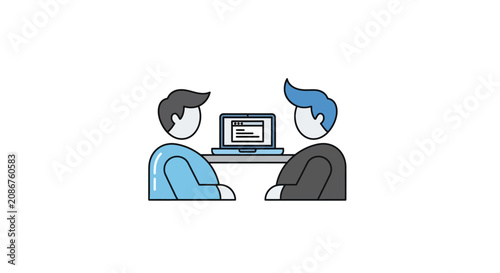 Two businessmen working on laptop computer.