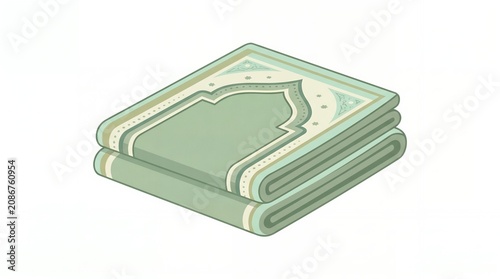Stack of Green Banknotes with Decorative Border and Emblem for Financial Business and Currency Concepts