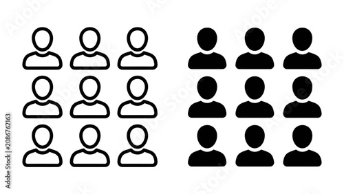 Принти на полотні User Icons: A visual representation of a group of people, depicted as simplified user icons in both outline and solid black variations, symbolizing community or data sets