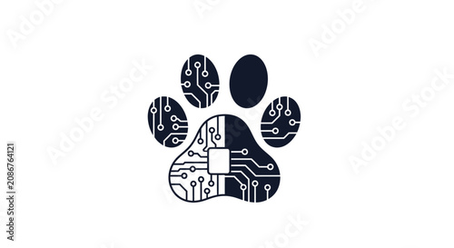 Foto Black paw print with circuit board.