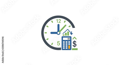 Foto Clock with financial business icons.