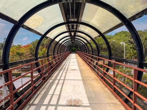 Pedestrian Overpass Tunnel with Glass and Arch Structure at Vizcaya Metrorail Station, Miami