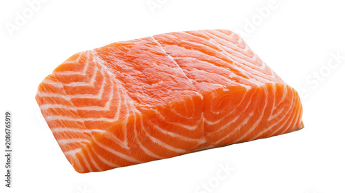 Fotografie Fresh raw salmon fillet with white fat lines