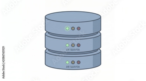 Database Server Illustration with Green and Red Indicator Lights in Simple Style