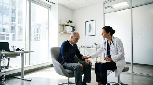 Compassionate Doctor Consults With Elderly Patient In A Modern Clinic