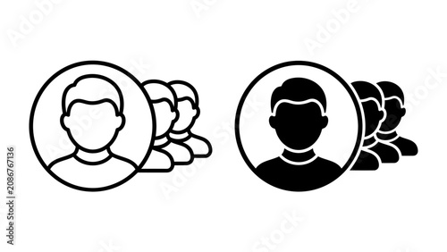 Tableau sur toile User Icon Group: A simple graphic representation of user profiles, with one clearly defined profile icon and others in silhouette, symbolizing a group of people or a community