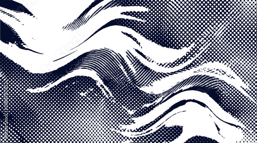 Abstract Dark Blue Wave Halftone Pattern Background