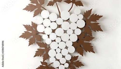 Abstract bunch of white grapes with brown leaves illustration