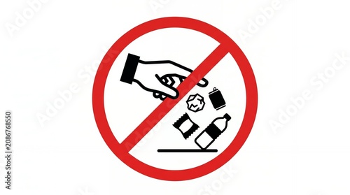 No Waste Disposal Sign Hand with Trash and Recycling Symbols