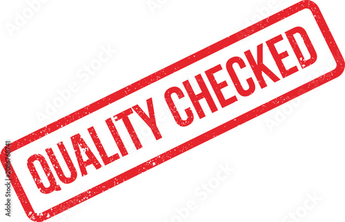 Red textured grunge quality checked stamp marking a successfully approved product or service inspection