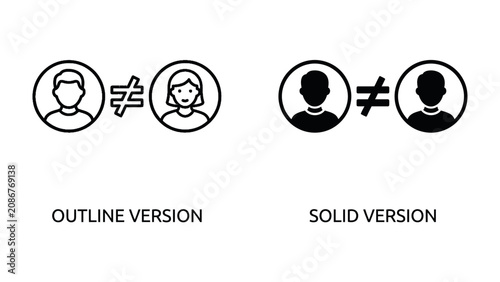 Equality Symbol Comparison: Two pairs of gender-neutral user icons, one set in an outline style and the other in a solid fill style, are displayed with an equality symbol between them.