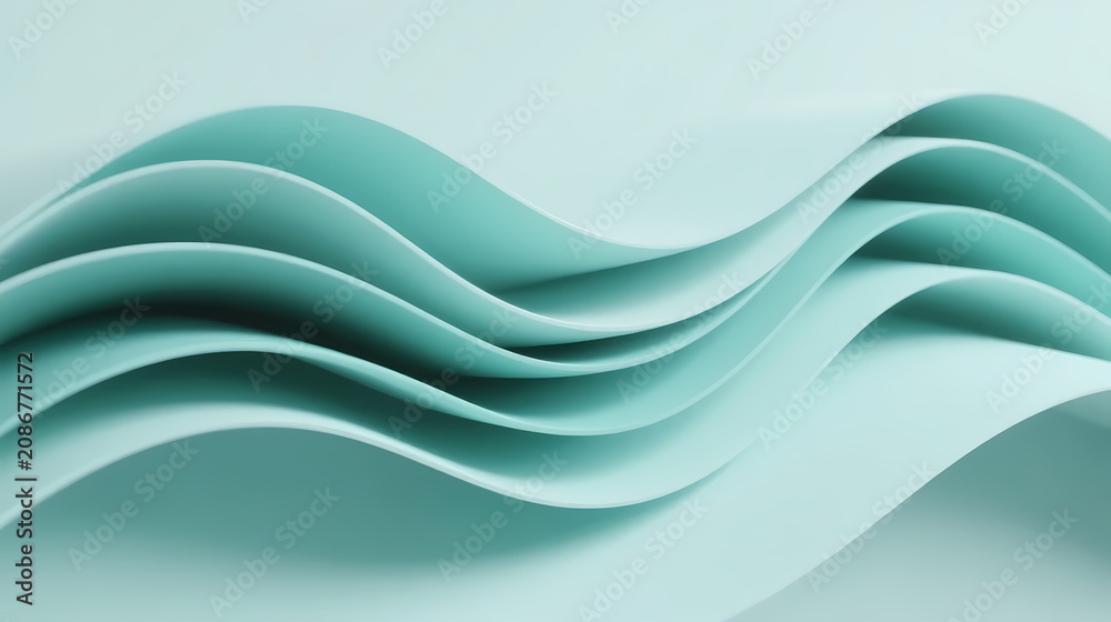 Fototapeta premium Soft green wavy curves on minimalist background