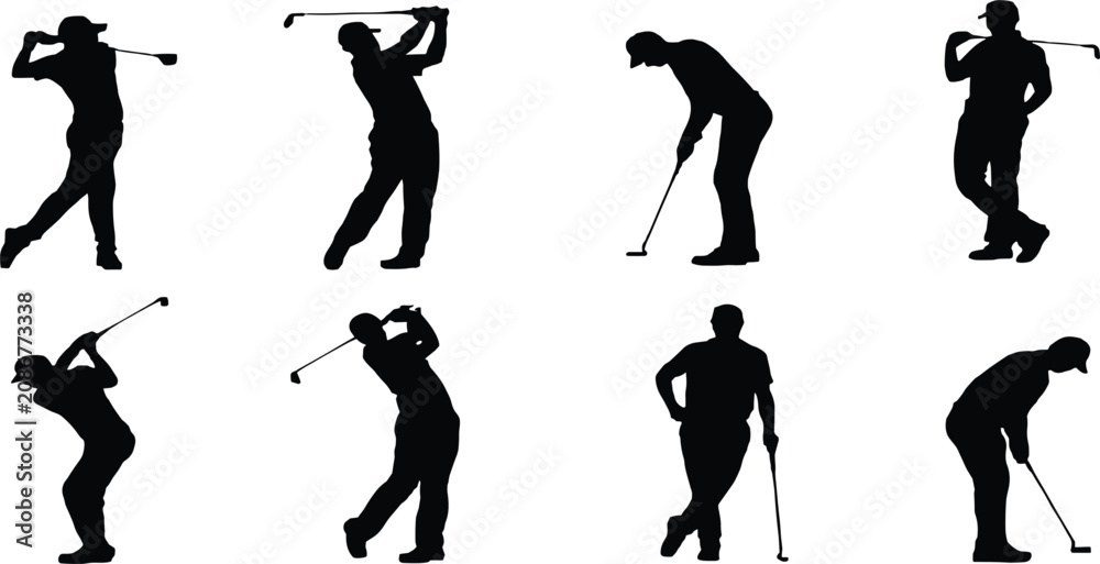 Naklejka premium Golf Player Silhouettes in Action untitled