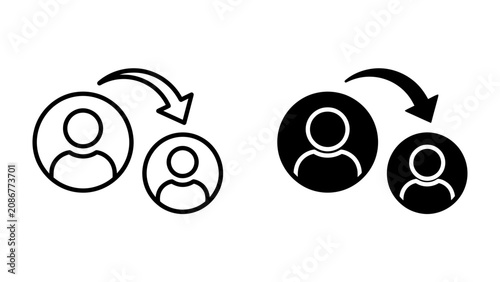Foto Transfer icon: A simple icon representing the transfer of information or assets between two entities, depicted as abstract human figures with directional arrows