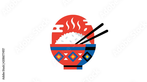 Konstfotografi Asian food bowl with chopsticks icon.