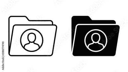 User Profile Folder Icon: A minimalist representation of a user profile folder icon, presented in both outline and solid black, symbolizing personal data storage and organization.