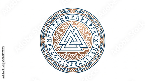 Cuadro en lienzo Viking symbol Valhalla knot with runes ancient Norse art.