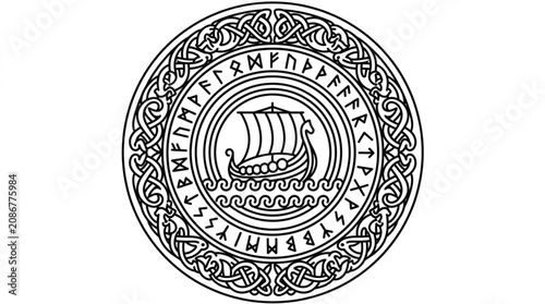 Photos Viking Ship Rune Circle Ancient Norse Symbol.