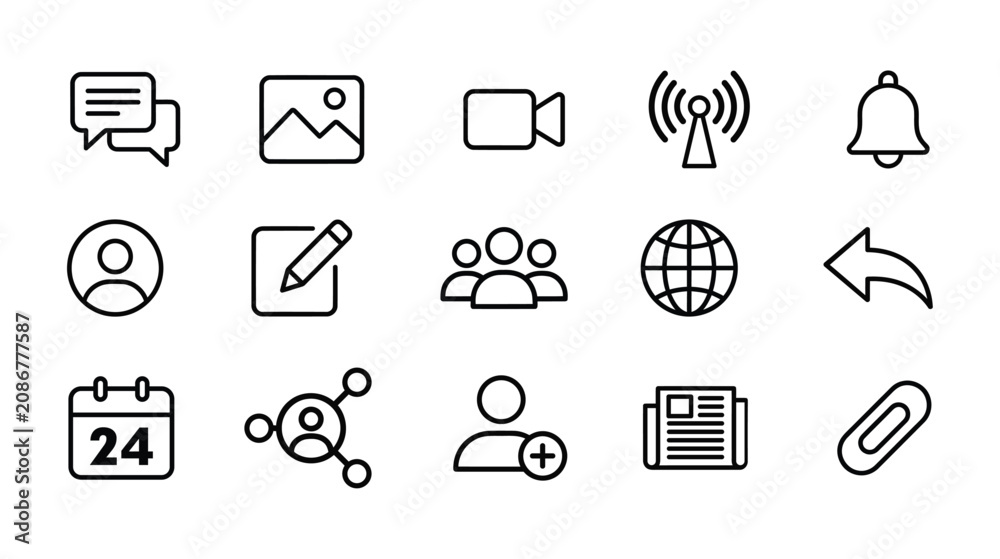 Fototapeta premium Communication and Business Line Icon Set Vector