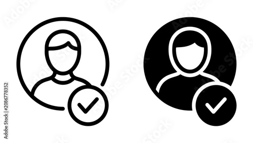 Konstfotografi User Profile Icon with Checkmark: A clean and modern graphic representation of a user profile icon, accompanied by a checkmark symbol, indicating verification or selection