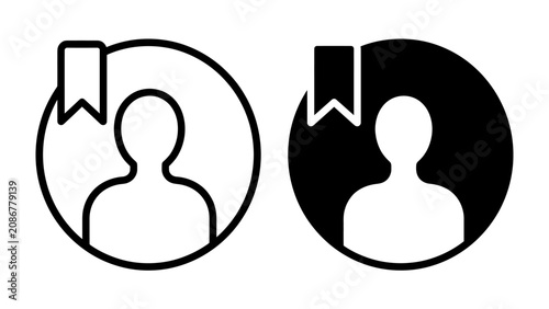 Canvas-taulu User Profile Icon with Bookmark: A stylized icon representing a user profile, complete with a bookmark symbol, offered in both outline and solid black versions, signifying saved or favorited content