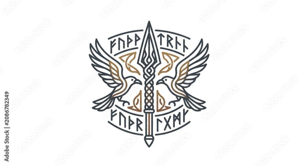 Obraz premium Viking Symbol with Spear and Birds.