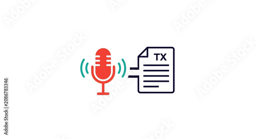 Foto Microphone with sound waves and document.