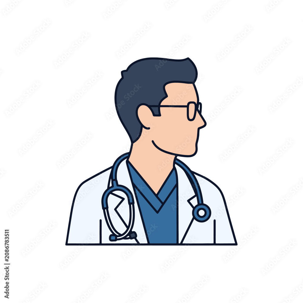 Fototapeta premium A professional male doctor wearing a white coat and a stethoscope