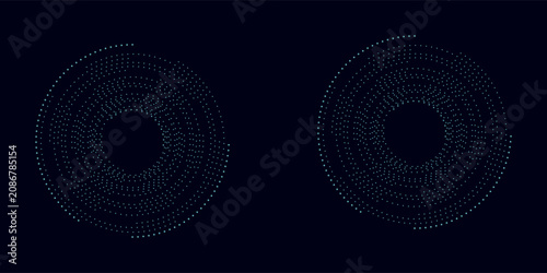 3D blue techno background. Big data visualization on dark space with dotted lines shape effect decoration. Modern graphic design element dots circle style concept for flyer, card, or brochure cover