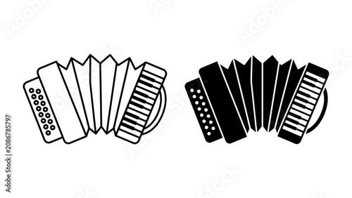 Obraz na płótnie Accordion Icon Duo: A set of accordion icons, one in outline and the other in silhouette, representing the musical instrument with its characteristic bellows and keys