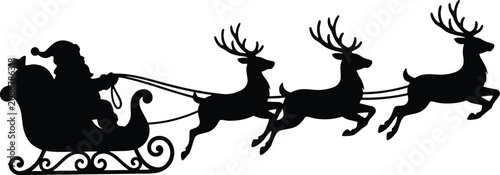 Tableau sur toile Decorative black silhouette vector illustration of santa claus riding a sleigh p