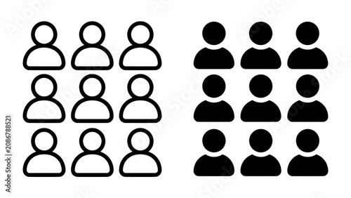 Group Comparison: A visual representation of two distinct groups, one composed of white figures and the other of black figures, arranged in a grid format, symbolizing contrast or comparison.
