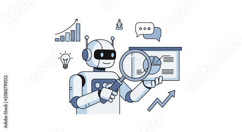 Cuadro en lienzo Robot Holding Magnifying Glass Closeup.