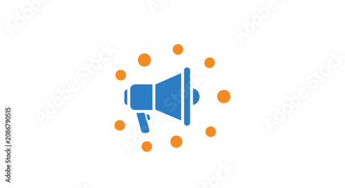 Foto Blue Megaphone Icon with Orange Dots.