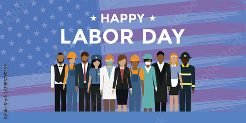 happy labor day celebration with worker different professional groups vector illustration